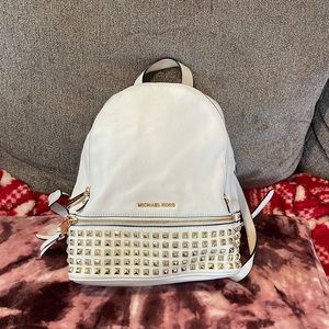 White Michael Kors Backpack with Gold studs